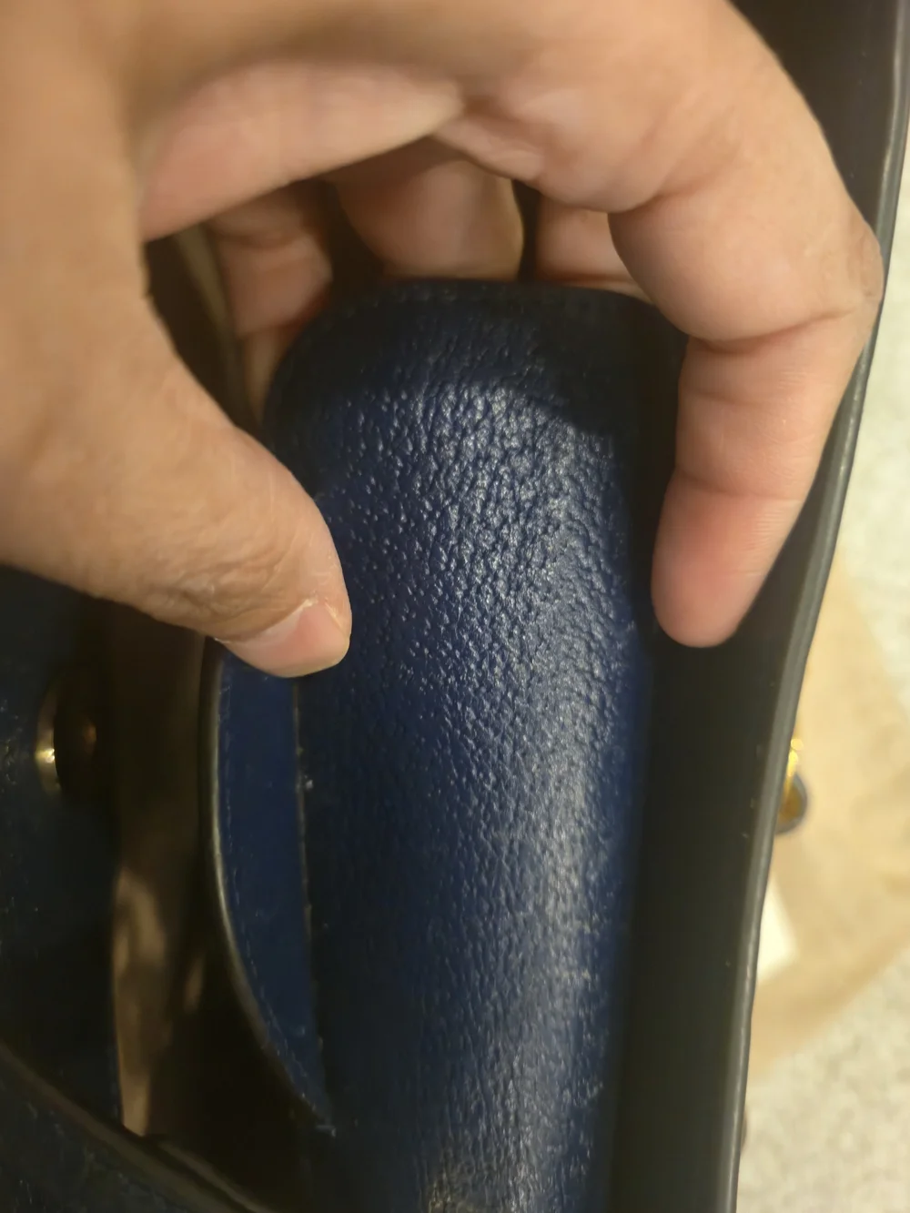 Gucci Navy Leather Bamboo Handle Tote with Yellow Accent